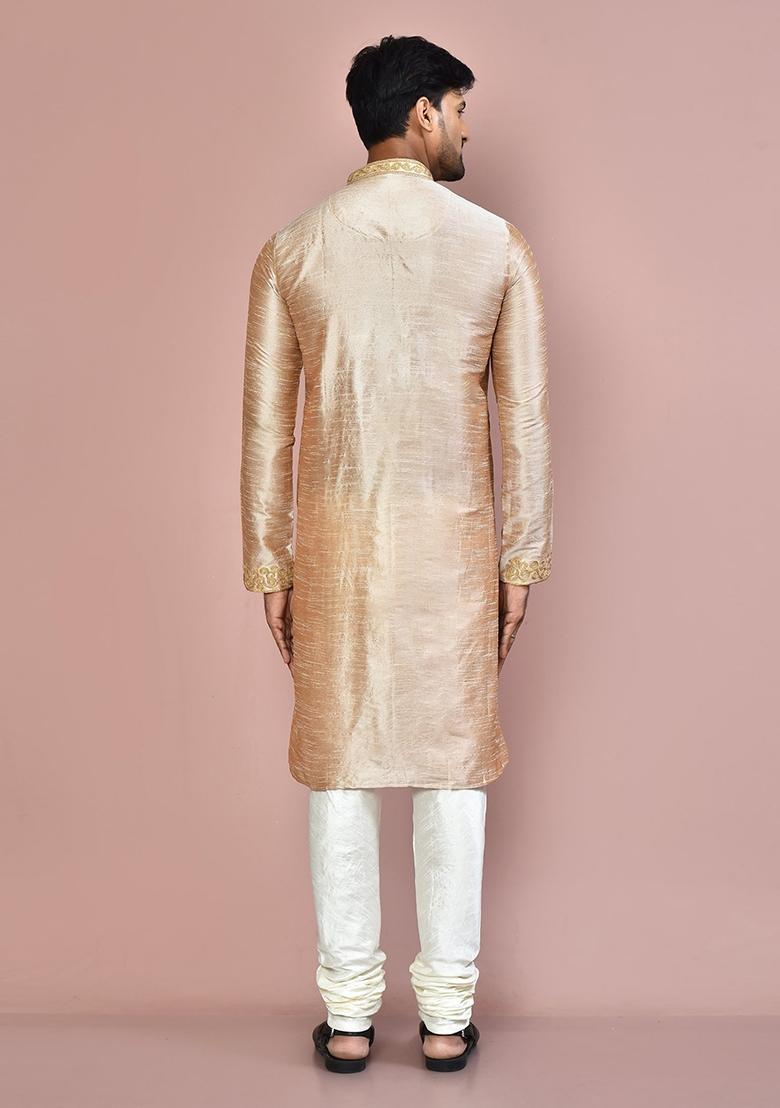 Chiku Silk Kurta Set For Men - Indya