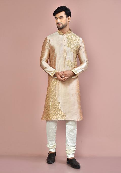 Chiku Silk Kurta Set For Men