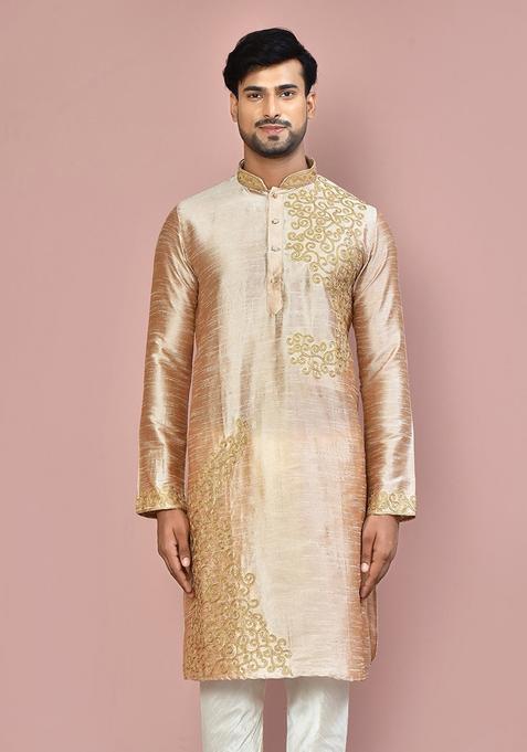 Chiku Silk Kurta For Men