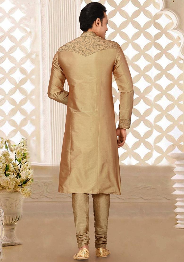 Chiku Silk Kurta Set For Men - Indya