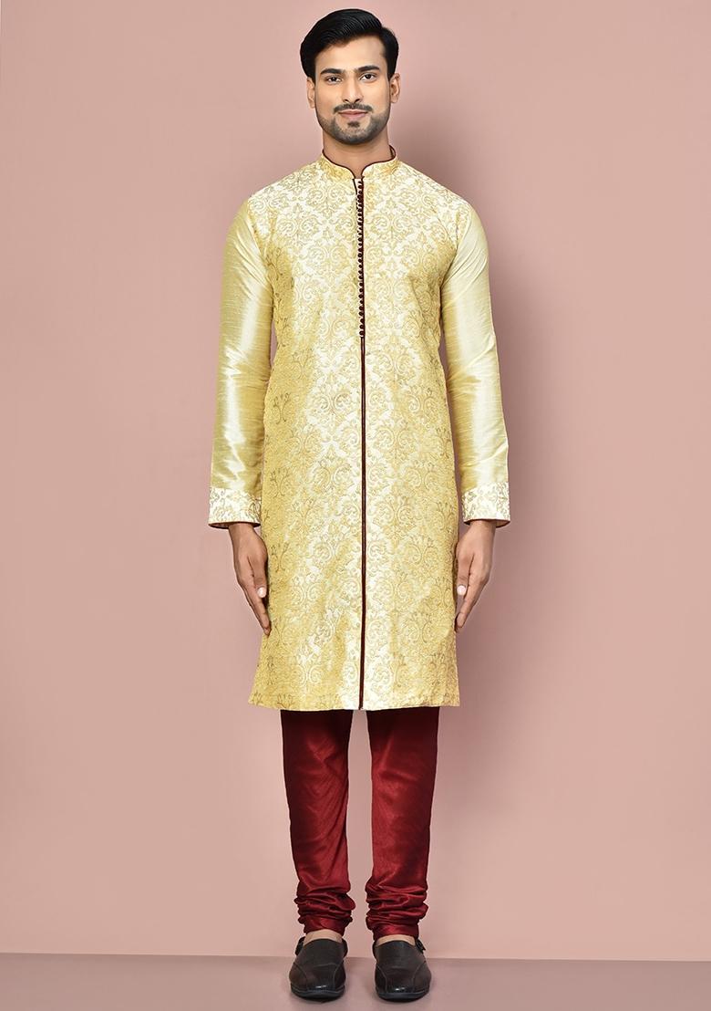 Fawn Silk Kurta Set For Men - Indya