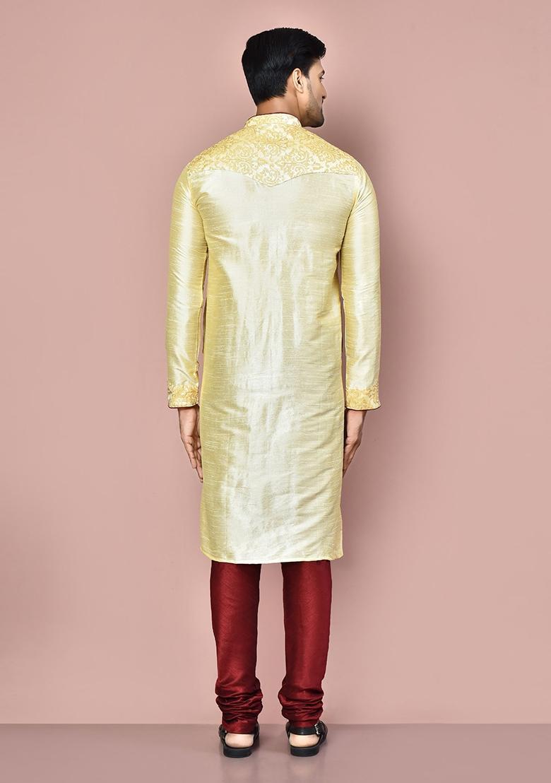 Fawn Silk Kurta Set For Men - Indya