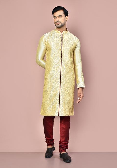 Fawn Silk Kurta Set For Men