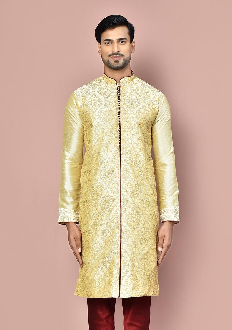 Fawn Silk Kurta For Men - Indya