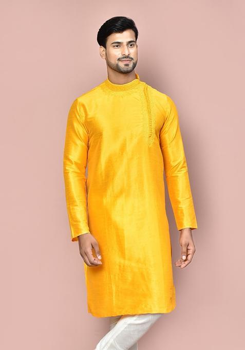 Yellow Silk Kurta For Men