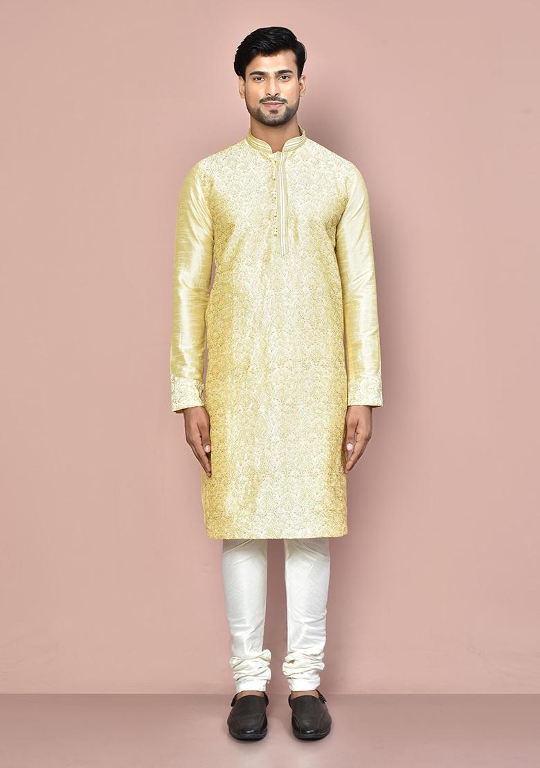 Fawn Silk Kurta Set For Men - Indya