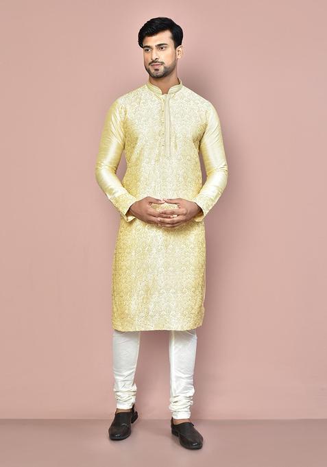 Fawn Silk Kurta Set For Men