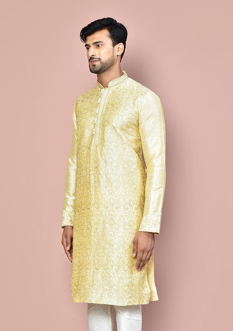 Fawn Silk Kurta For Men - Indya