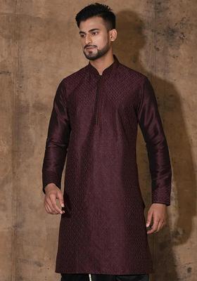 Wine Silk Kurta For Men