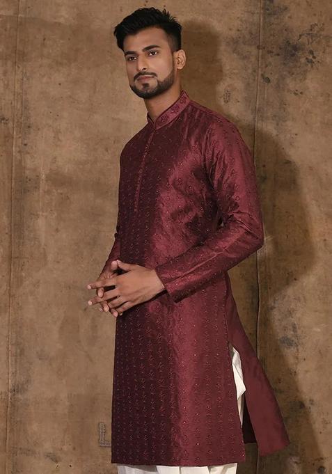 Red Silk Kurta For Men
