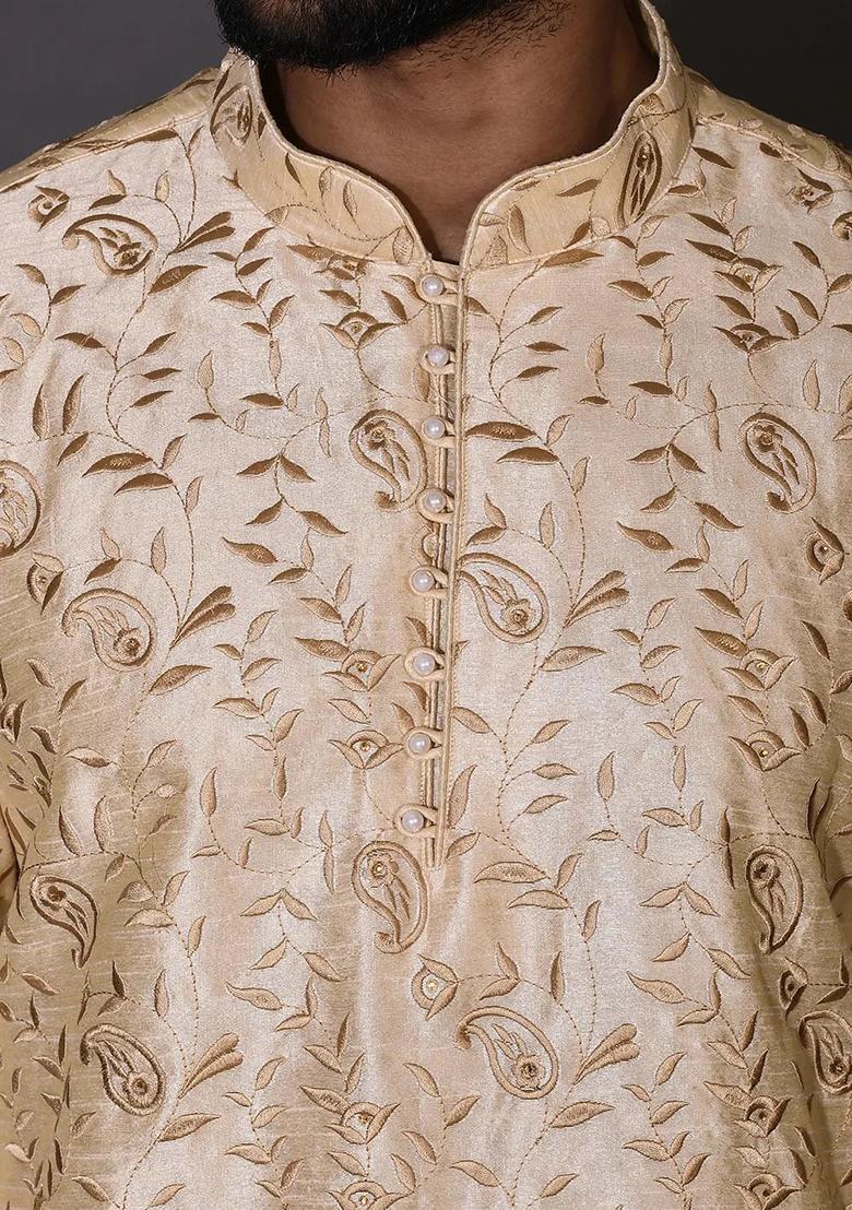 Fawn Silk Kurta For Men - Indya