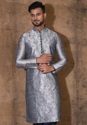 Grey Silk Kurta For Men