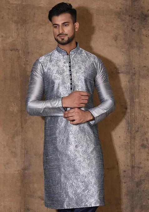 Grey Silk Kurta For Men