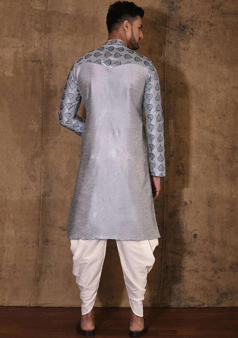 Grey Silk Kurta For Men - Indya