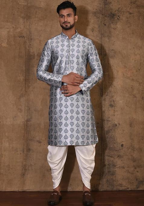 Grey Silk Kurta For Men