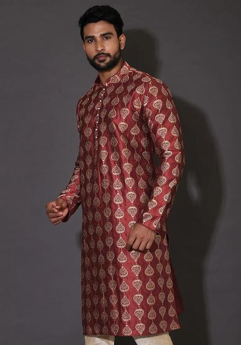 Red Silk Kurta For Men