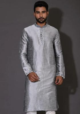 Grey Silk Kurta For Men