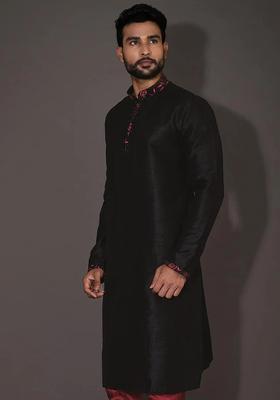 Black Silk Kurta For Men