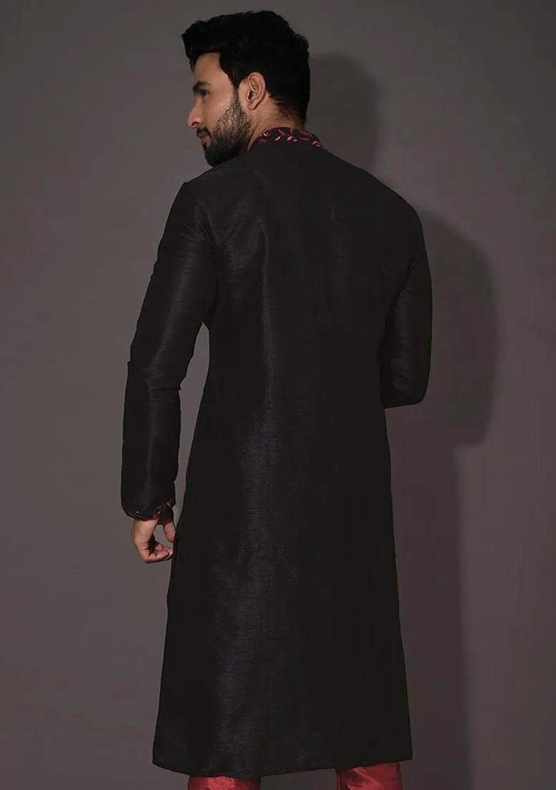 Dark Beige Silk Kurta For Men - Indya