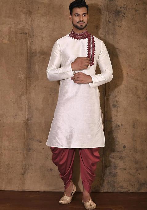 Cream Silk Kurta For Men