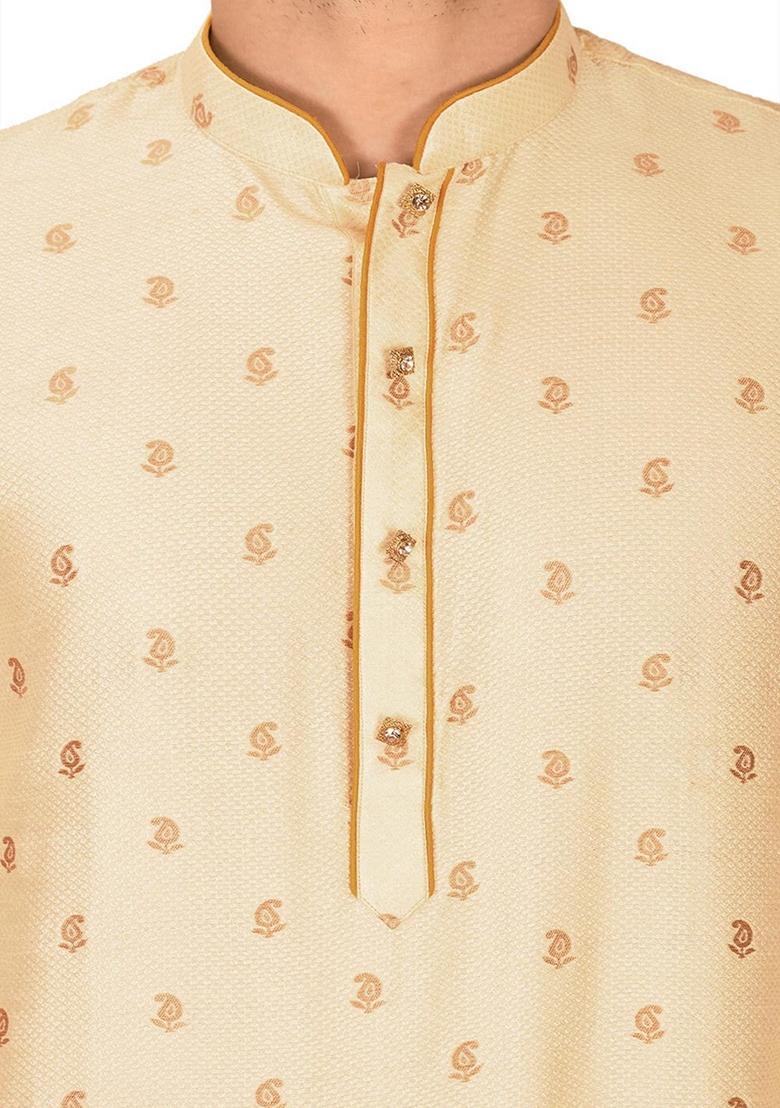 Light Yellow Kurta Set For Men - Indya