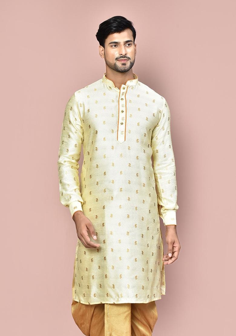 Light Yellow Kurta For Men - Indya