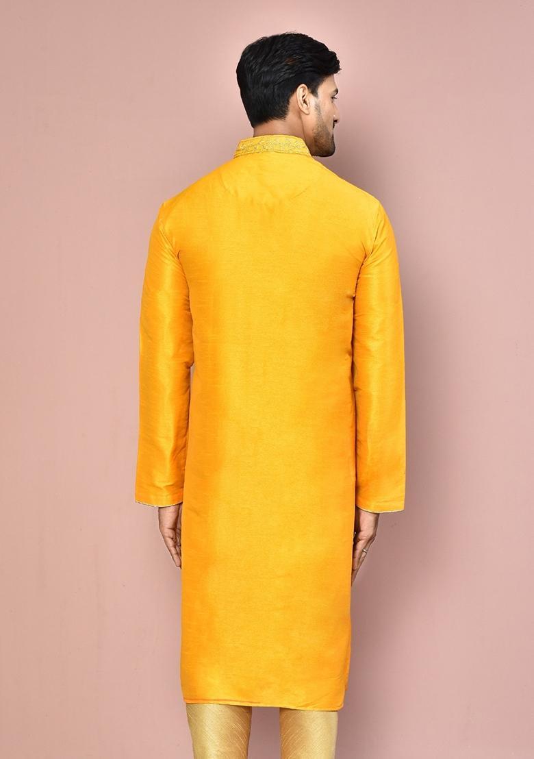 Wine Embroidered Silk Kurta For Men - Indya