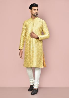 Pista Embroidered Silk Kurta Set For Men