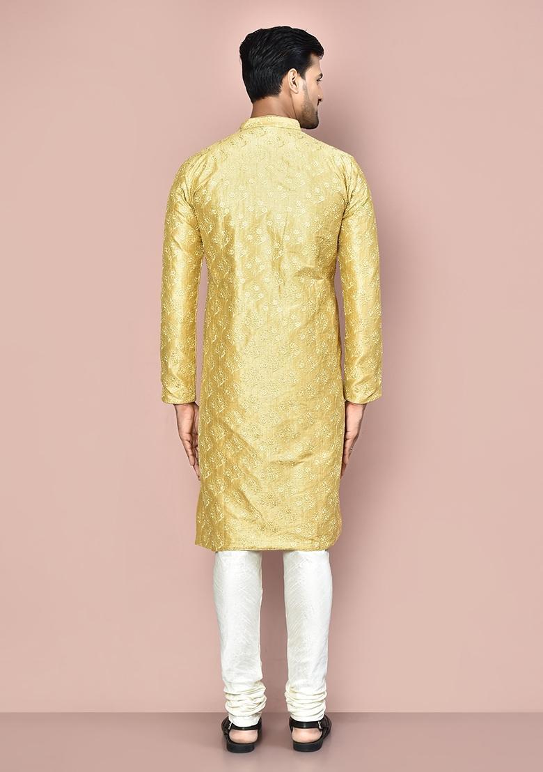 Pista Embroidered Silk Kurta Set For Men - Indya
