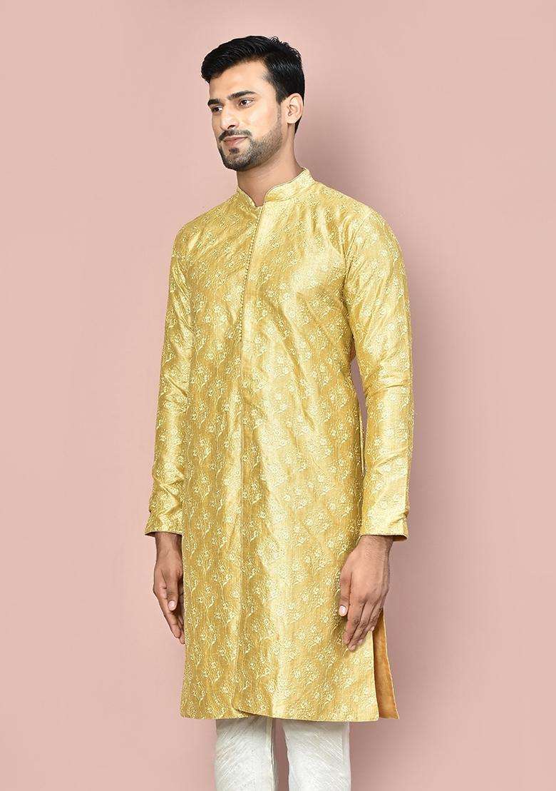 Pista Embroidered Silk Kurta For Men - Indya
