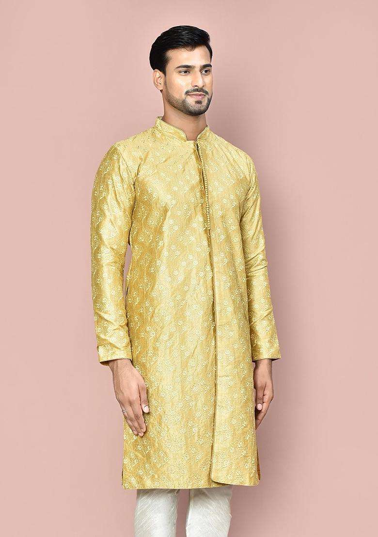 Pista Embroidered Silk Kurta For Men - Indya