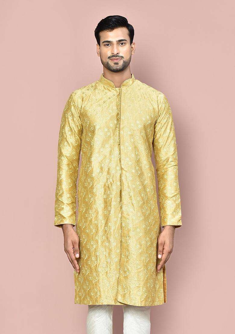 Pista Embroidered Silk Kurta For Men - Indya