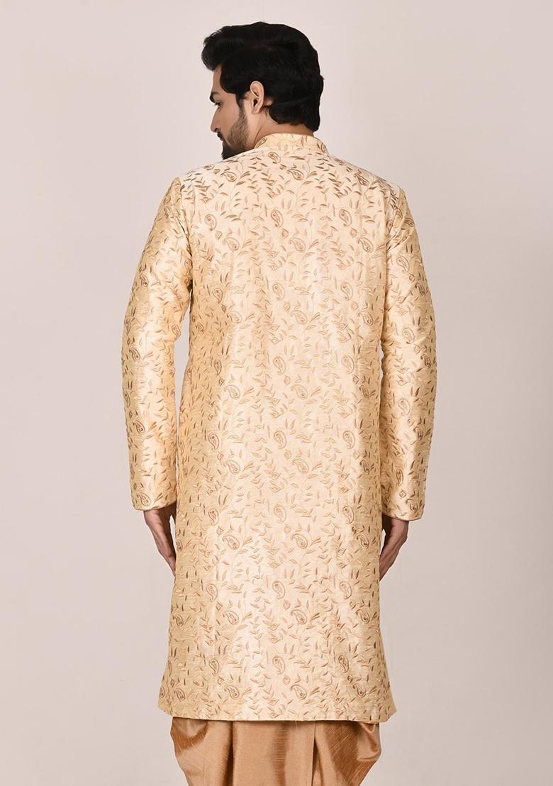 Fawn Embroidered Silk Kurta For Men - Indya