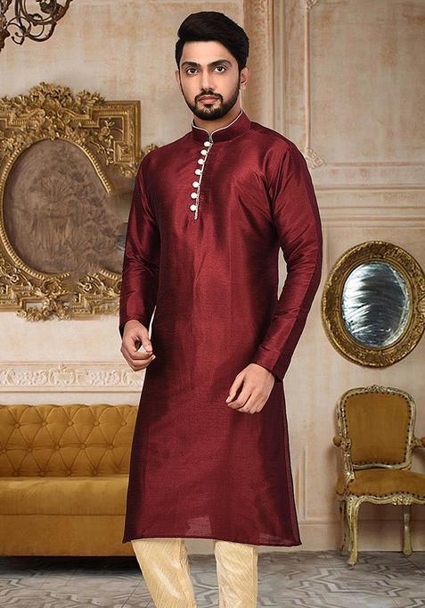 Red Silk Kurta For Men