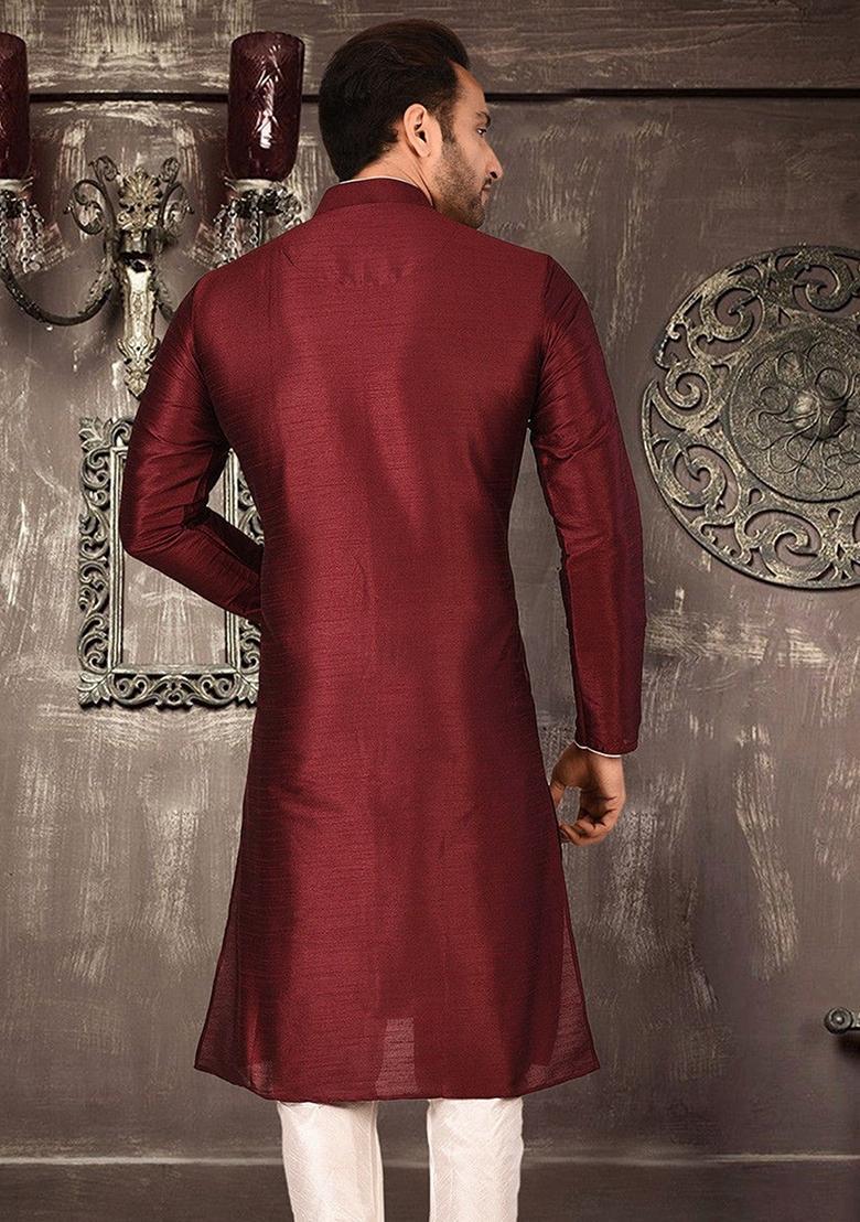 Cream Silk Kurta For Men - Indya