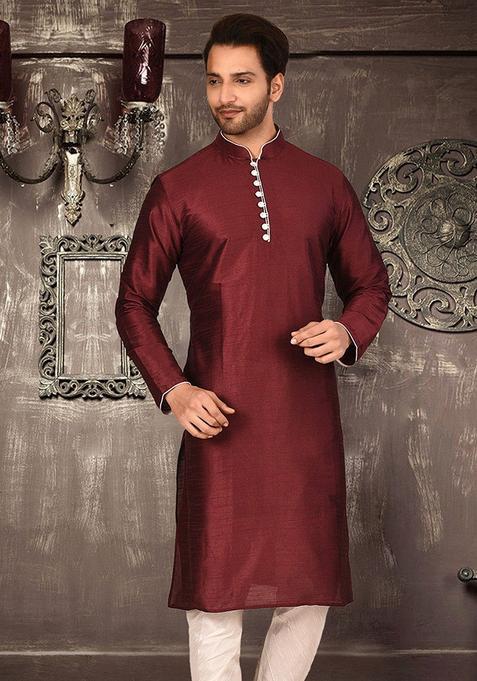 Cream Silk Kurta For Men