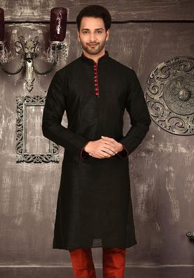 Black Silk Kurta For Men