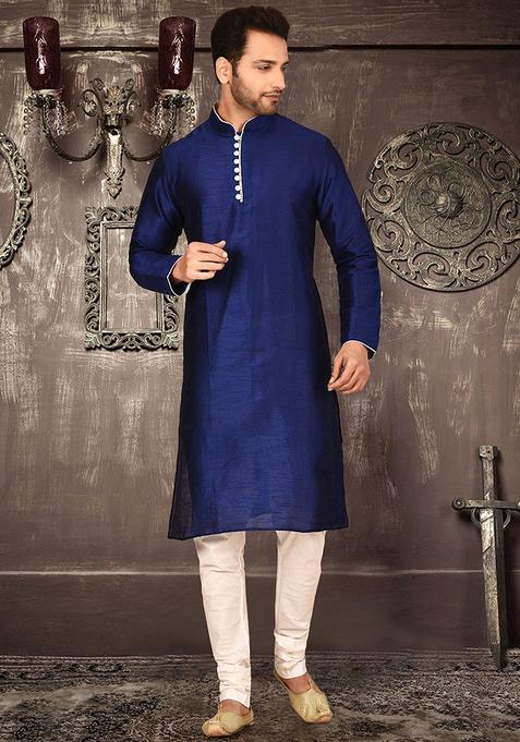 Royal Blue Silk Kurta Set For Men