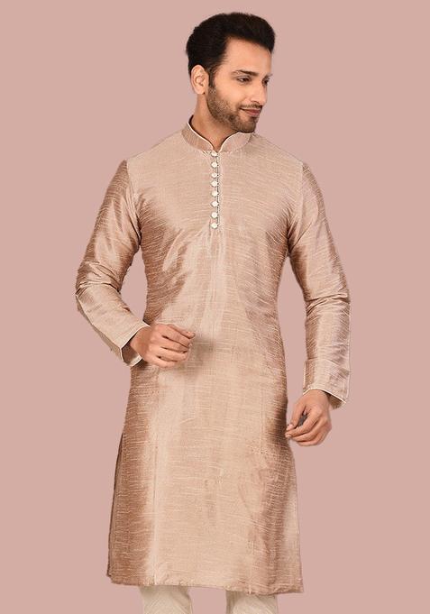 Light Brown Silk Kurta For Men