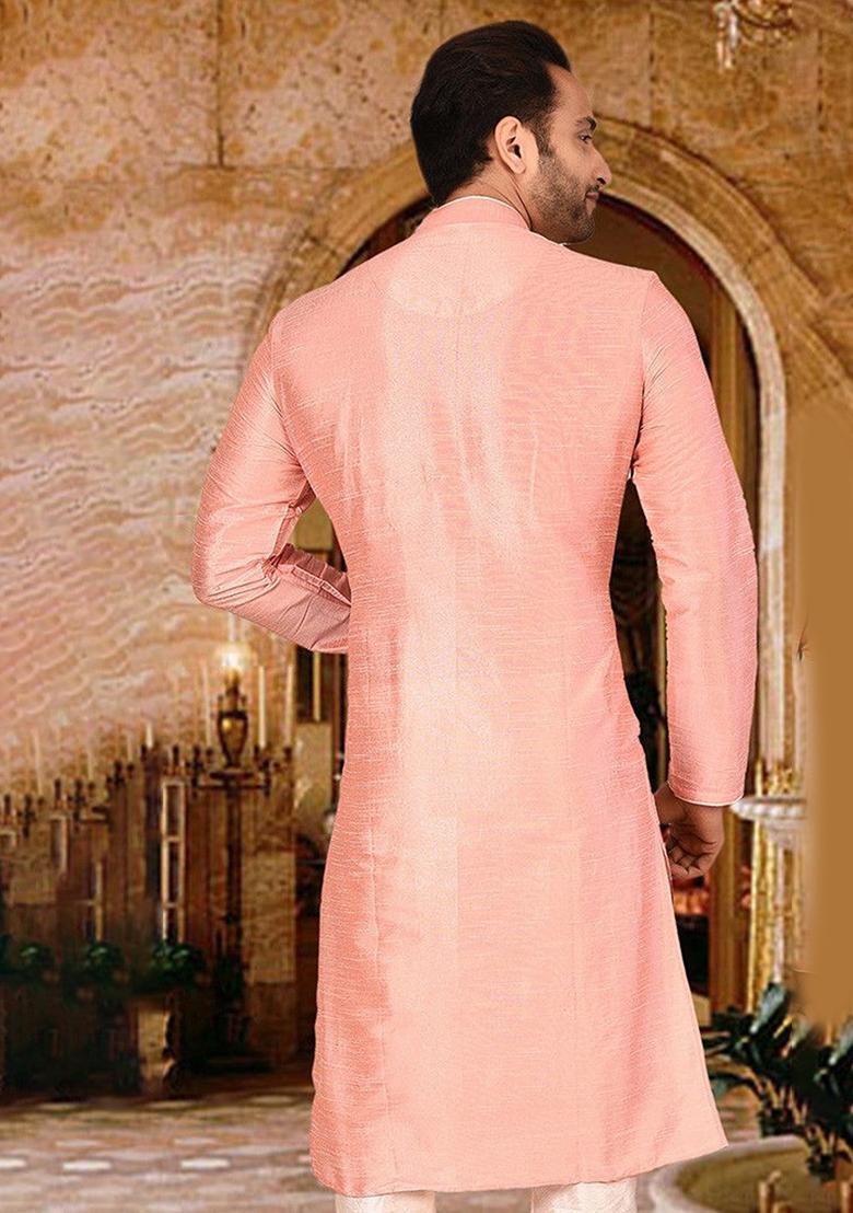 Pink Silk Kurta For Men - Indya
