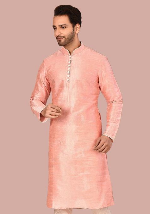 Pink Silk Kurta For Men