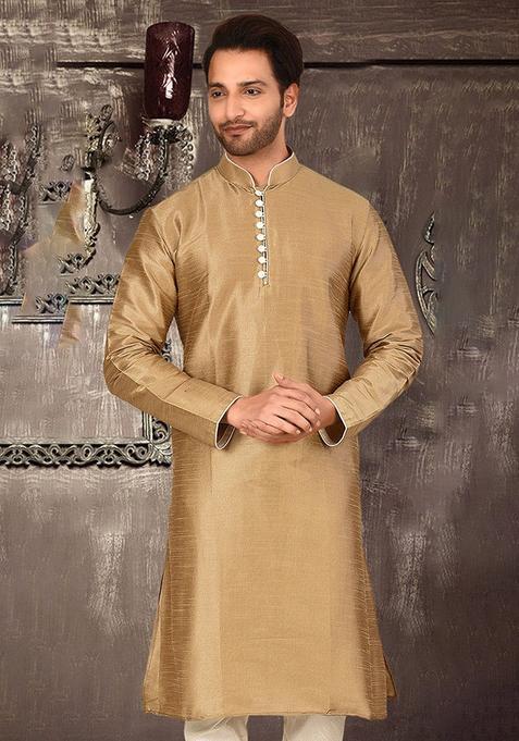 Beige Silk Kurta For Men