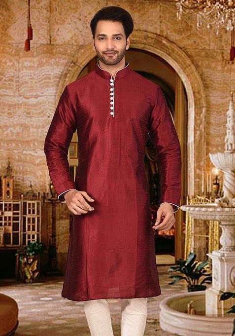 Red Silk Kurta For Men