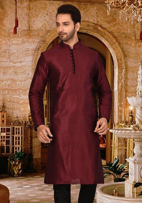 Maroon Silk Kurta For Men