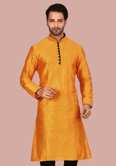 Mustard Silk Kurta For Men