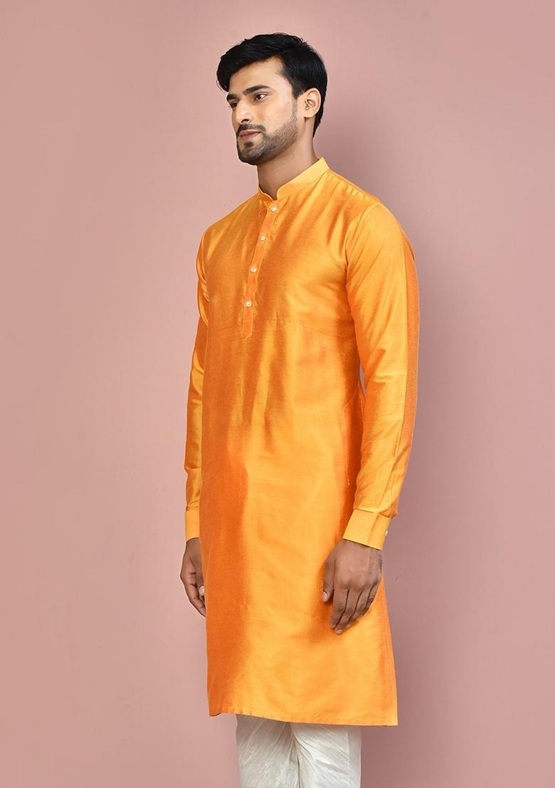 Mustard Cotton Kurta For Men - Indya