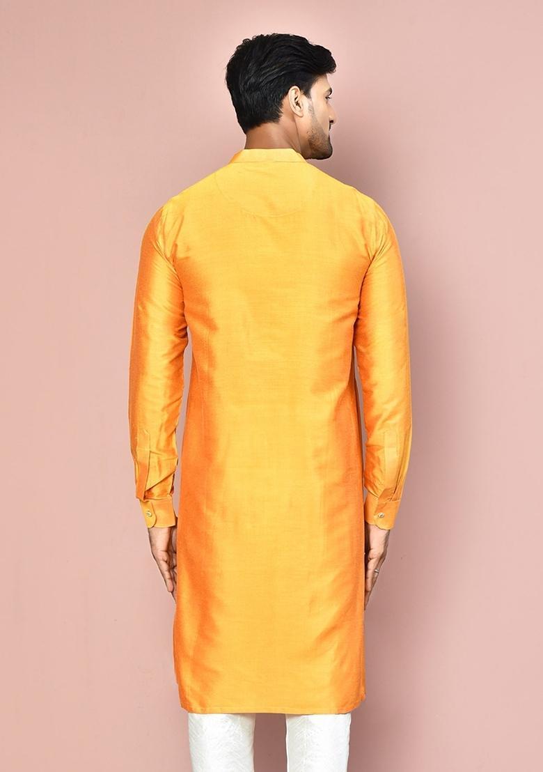 Mustard Cotton Kurta For Men - Indya