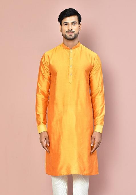 Mustard Cotton Kurta For Men