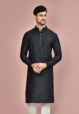 Black Cotton Kurta For Men