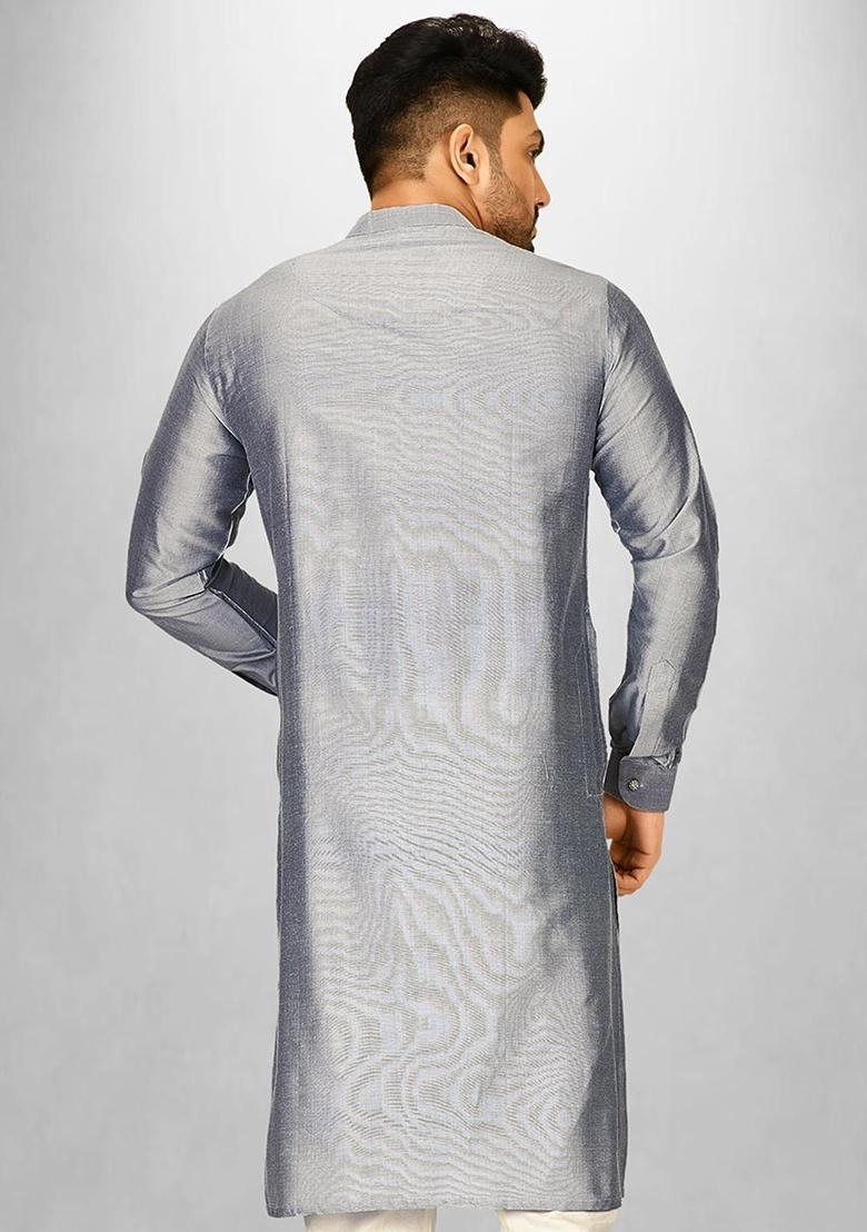 Grey Cotton Kurta For Men - Indya